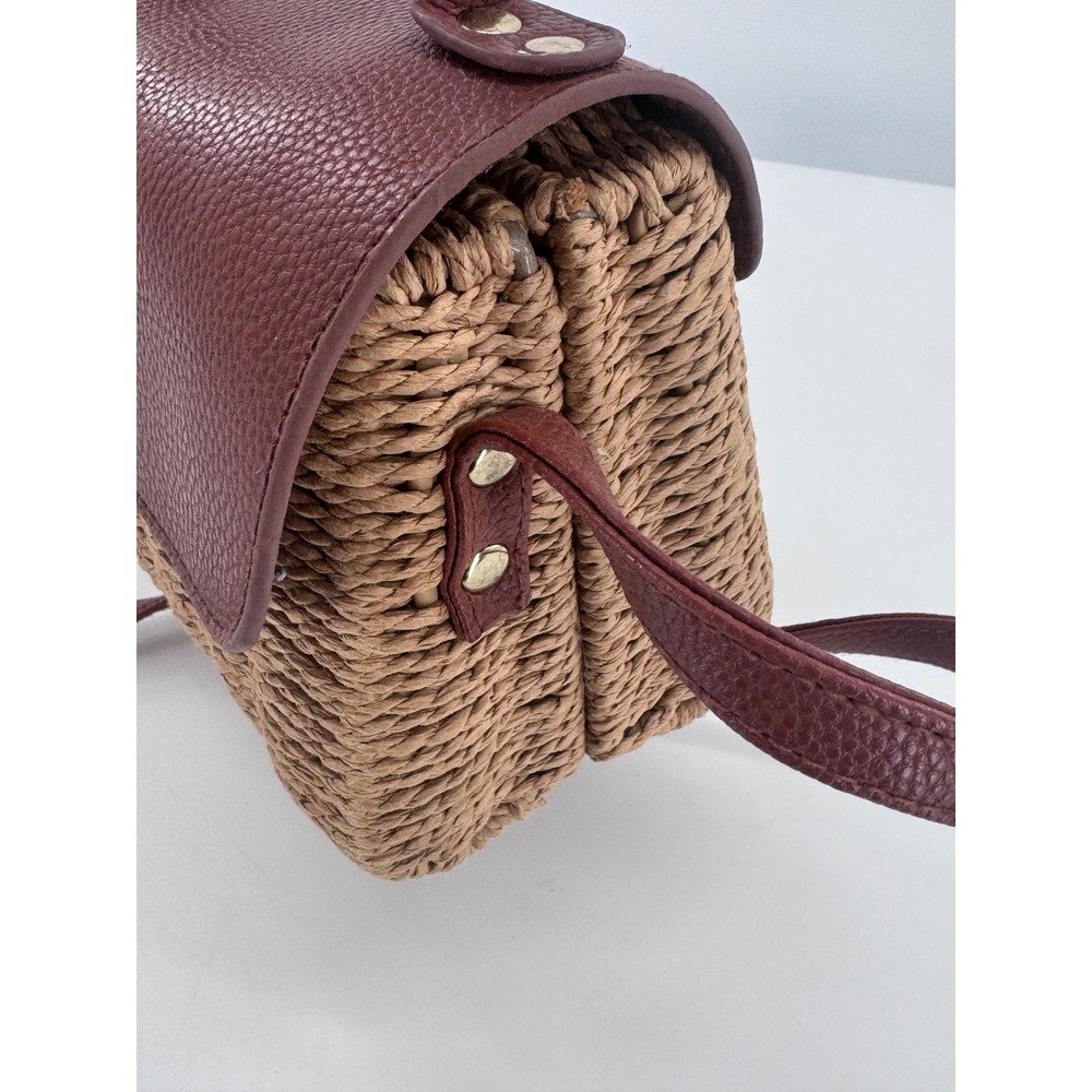 Primark Woven Straw Wicker Crossbody Bag Purse Brown Faux Leather Trim Boho - Picture 3 of 13